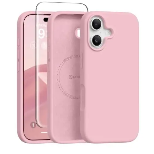 GONEZ Magnetic for iPhone 17 Case, Silicone Cover Peach Pink | Compatible with MagSafe, Camera Button & Screen Protector, Microfiber Lining, 3 Layers Soft Gel Rubber Shockproof Slim 6.3