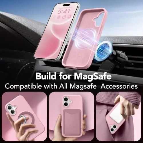 GONEZ Magnetic for iPhone 17 Case, Silicone Cover Peach Pink | Compatible with MagSafe, Camera Button & Screen Protector, Microfiber Lining, 3 Layers Soft Gel Rubber Shockproof Slim 6.3