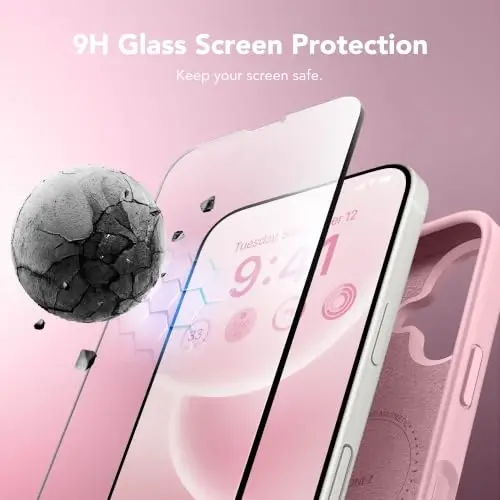 GONEZ Magnetic for iPhone 17 Case, Silicone Cover Peach Pink | Compatible with MagSafe, Camera Button & Screen Protector, Microfiber Lining, 3 Layers Soft Gel Rubber Shockproof Slim 6.3