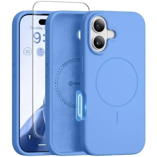 GONEZ Magnetic for iPhone 17 Case, Silicone Cover Sky Blue | Compatible with MagSafe, Camera Button & Screen Protector, Microfiber Lining, 3 Layers Soft Gel Rubber Shockproof Slim 6.3