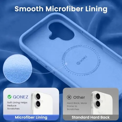 GONEZ Magnetic for iPhone 17 Case, Silicone Cover Sky Blue | Compatible with MagSafe, Camera Button & Screen Protector, Microfiber Lining, 3 Layers Soft Gel Rubber Shockproof Slim 6.3
