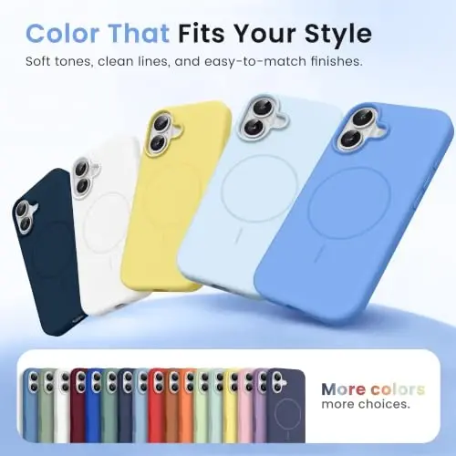 GONEZ Magnetic for iPhone 17 Case, Silicone Cover Sky Blue | Compatible with MagSafe, Camera Button & Screen Protector, Microfiber Lining, 3 Layers Soft Gel Rubber Shockproof Slim 6.3