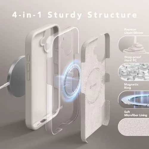 GONEZ Magnetic for iPhone 17 Case, Silicone Cover Stone | Compatible with MagSafe, Camera Button & Screen Protector, Microfiber Lining, 3 Layers Soft Gel Rubber Shockproof Slim 6.3