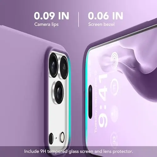 GONEZ Magnetic for iPhone 17 Pro Case, [Compatible with MagSafe] Anti-Scratch Microfiber Lining & Screen Protector, Silicone Camera Control, Shockproof Slim Phone Cover 6.3 inch, Light Purple - 5