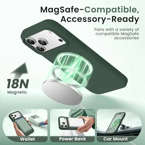 GONEZ Magnetic for iPhone 17 Pro Case, [Compatible with MagSafe] Anti-Scratch Microfiber Lining & Screen Protector, Silicone Camera Control, Shockproof Slim Phone Cover 6.3 inch, Army Green 