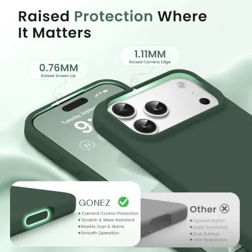 GONEZ Magnetic for iPhone 17 Pro Case, [Compatible with MagSafe] Anti-Scratch Microfiber Lining & Screen Protector, Silicone Camera Control, Shockproof Slim Phone Cover 6.3 inch, Army Green - 3