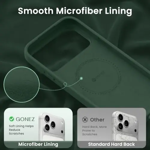 GONEZ Magnetic for iPhone 17 Pro Case, [Compatible with MagSafe] Anti-Scratch Microfiber Lining & Screen Protector, Silicone Camera Control, Shockproof Slim Phone Cover 6.3 inch, Army Green - 5