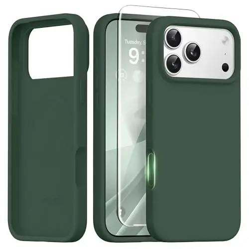 GONEZ Magnetic for iPhone 17 Pro Case, [Compatible with MagSafe] Anti-Scratch Microfiber Lining & Screen Protector, Silicone Camera Control, Shockproof Slim Phone Cover 6.3 inch, Army Green - 1