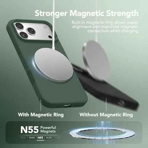 GONEZ Magnetic for iPhone 17 Pro Case, [Compatible with MagSafe] Anti-Scratch Microfiber Lining & Screen Protector, Silicone Camera Control, Shockproof Slim Phone Cover 6.3 inch, Army Green - 4