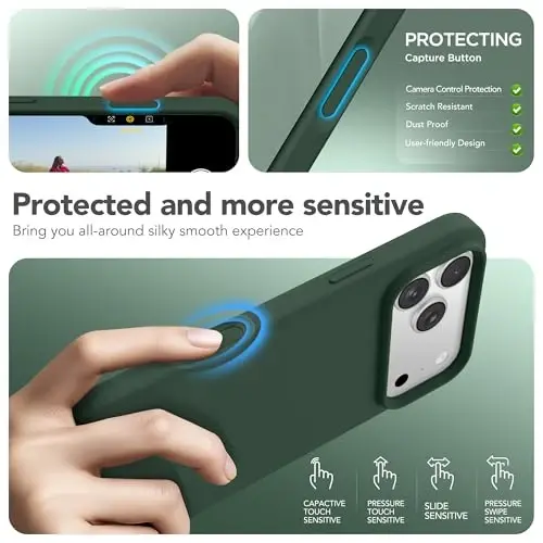 GONEZ Magnetic for iPhone 17 Pro Case, Compatible with MagSafe, [Screen Protector + Camera Lens Protector], Liquid Silicone Anti-Scratch Shockproof Protective Phone Case 6.3 inch, Army Green - 5