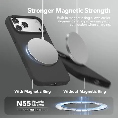 GONEZ Magnetic for iPhone 17 Pro Case, [Compatible with MagSafe] Anti-Scratch Microfiber Lining & Screen Protector, Silicone Camera Control, Shockproof Slim Phone Cover 6.3 inch, Black - 4