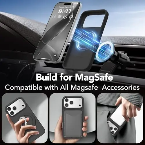 GONEZ Magnetic for iPhone 17 Pro Case, [Compatible with MagSafe] Anti-Scratch Microfiber Lining & Screen Protector, Silicone Camera Control, Shockproof Slim Phone Cover 6.3 inch, Black - 5