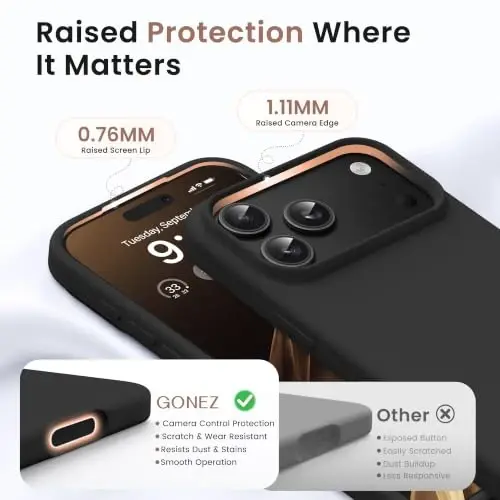 GONEZ Magnetic for iPhone 17 Pro Case, [Compatible with MagSafe] Anti-Scratch Microfiber Lining & Screen Protector, Silicone Camera Control, Shockproof Slim Phone Cover 6.3 inch, Black - 3