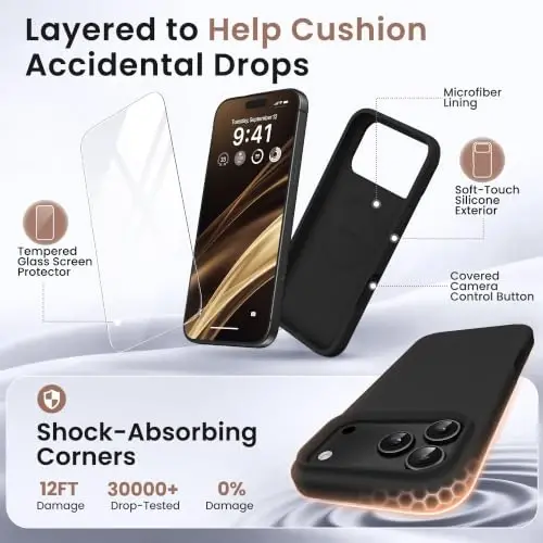 GONEZ Magnetic for iPhone 17 Pro Case, [Compatible with MagSafe] Anti-Scratch Microfiber Lining & Screen Protector, Silicone Camera Control, Shockproof Slim Phone Cover 6.3 inch, Black - 4
