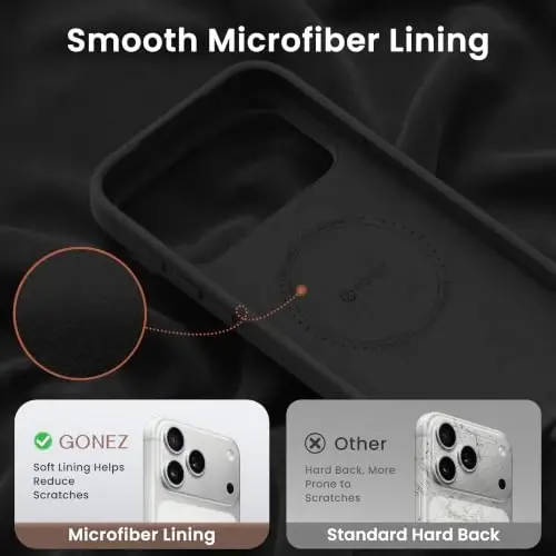 GONEZ Magnetic for iPhone 17 Pro Case, [Compatible with MagSafe] Anti-Scratch Microfiber Lining & Screen Protector, Silicone Camera Control, Shockproof Slim Phone Cover 6.3 inch, Black - 5