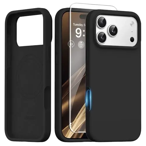 GONEZ Magnetic for iPhone 17 Pro Case, [Compatible with MagSafe] Anti-Scratch Microfiber Lining & Screen Protector, Silicone Camera Control, Shockproof Slim Phone Cover 6.3 inch, Black 