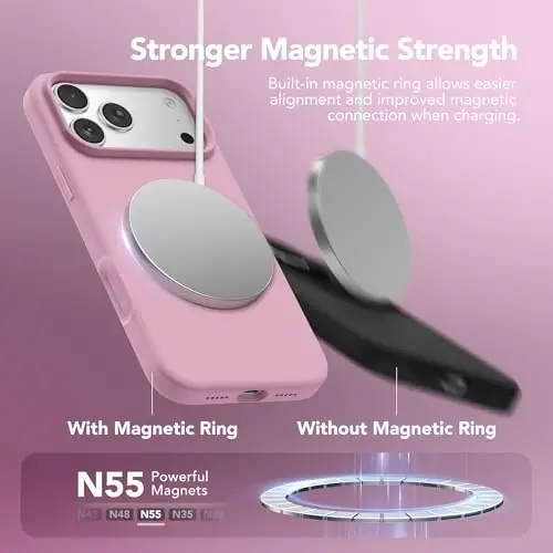 GONEZ Magnetic for iPhone 17 Pro Case, Compatible with MagSafe, [Screen Protector + Camera Lens Protector], Liquid Silicone Anti-Scratch Shockproof Protective Phone Case 6.3 inch, Blackcurrant - 3