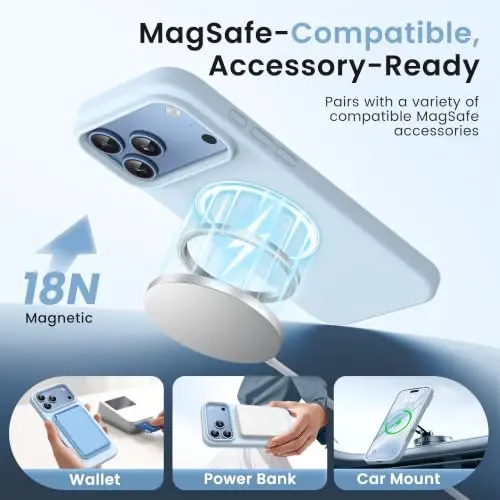 GONEZ Magnetic for iPhone 17 Pro Case, [Compatible with MagSafe] Anti-Scratch Microfiber Lining & Screen Protector, Silicone Camera Control, Shockproof Slim Phone Cover 6.3 inch, Blue - GONEZ (1)