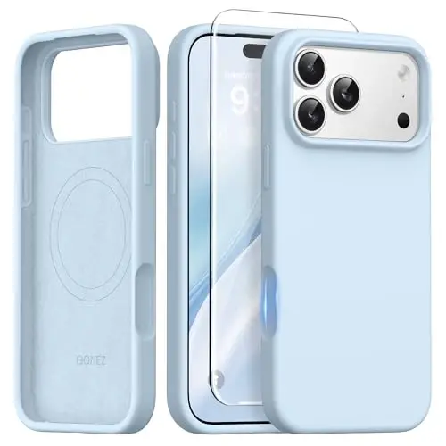 GONEZ Magnetic for iPhone 17 Pro Case, [Compatible with MagSafe] Anti-Scratch Microfiber Lining & Screen Protector, Silicone Camera Control, Shockproof Slim Phone Cover 6.3 inch, Blue - 1