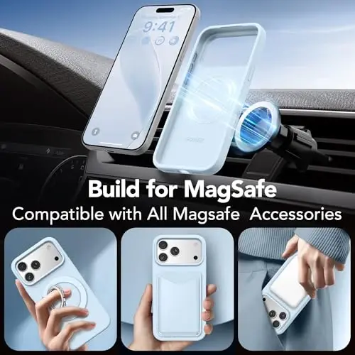 GONEZ Magnetic for iPhone 17 Pro Case, [Compatible with MagSafe] Anti-Scratch Microfiber Lining & Screen Protector, Silicone Camera Control, Shockproof Slim Phone Cover 6.3 inch, Blue - 5