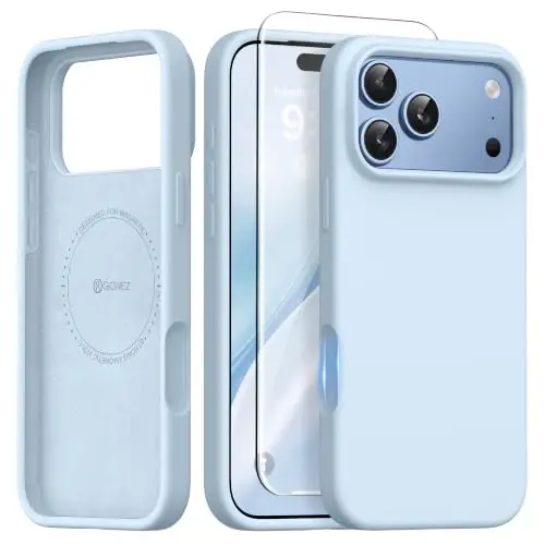 GONEZ Magnetic for iPhone 17 Pro Case, [Compatible with MagSafe] Anti-Scratch Microfiber Lining & Screen Protector, Silicone Camera Control, Shockproof Slim Phone Cover 6.3 inch, Blue - GONEZ