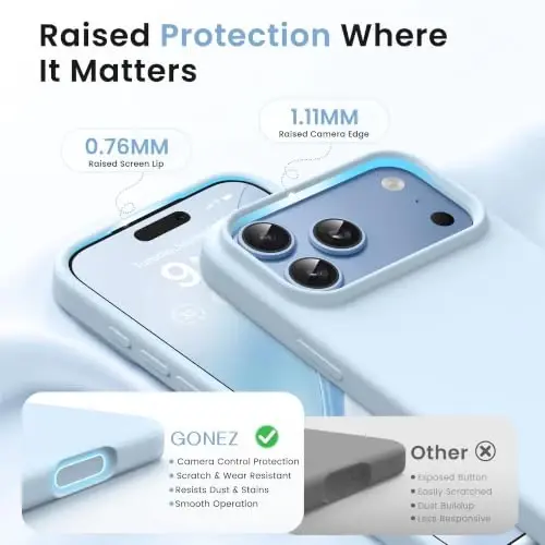GONEZ Magnetic for iPhone 17 Pro Case, [Compatible with MagSafe] Anti-Scratch Microfiber Lining & Screen Protector, Silicone Camera Control, Shockproof Slim Phone Cover 6.3 inch, Blue - 3