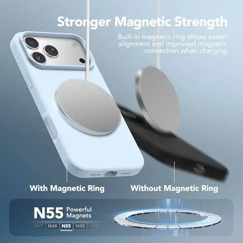 GONEZ Magnetic for iPhone 17 Pro Case, Compatible with MagSafe, [Screen Protector + Camera Lens Protector], Liquid Silicone Anti-Scratch Shockproof Protective Phone Case 6.3 inch, Blue - 3