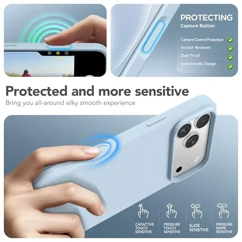 GONEZ Magnetic for iPhone 17 Pro Case, Compatible with MagSafe, [Screen Protector + Camera Lens Protector], Liquid Silicone Anti-Scratch Shockproof Protective Phone Case 6.3 inch, Blue - 5