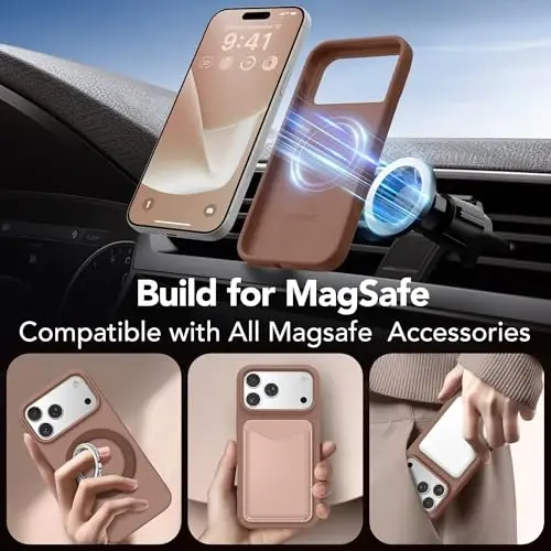 GONEZ Magnetic for iPhone 17 Pro Case, Compatible with MagSafe, [Screen Protector + Camera Lens Protector], Liquid Silicone Anti-Scratch Shockproof Protective Phone Case 6.3 inch, Brown - 4