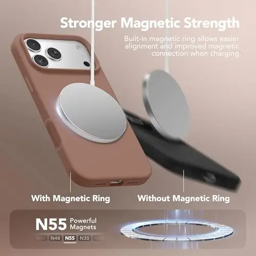 GONEZ Magnetic for iPhone 17 Pro Case, [Compatible with MagSafe] Anti-Scratch Microfiber Lining & Screen Protector, Silicone Camera Control, Shockproof Slim Phone Cover 6.3 inch, Brown - 4