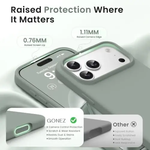 GONEZ Magnetic for iPhone 17 Pro Case, [Compatible with MagSafe] Anti-Scratch Microfiber Lining & Screen Protector, Silicone Camera Control, Shockproof Slim Phone Cover 6.3 inch, Calke Green - 3