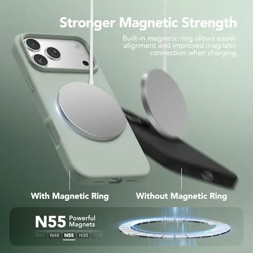 GONEZ Magnetic for iPhone 17 Pro Case, [Compatible with MagSafe] Anti-Scratch Microfiber Lining & Screen Protector, Silicone Camera Control, Shockproof Slim Phone Cover 6.3 inch, Calke Green - 4