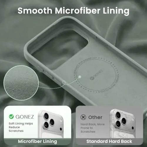 GONEZ Magnetic for iPhone 17 Pro Case, [Compatible with MagSafe] Anti-Scratch Microfiber Lining & Screen Protector, Silicone Camera Control, Shockproof Slim Phone Cover 6.3 inch, Calke Green - 5