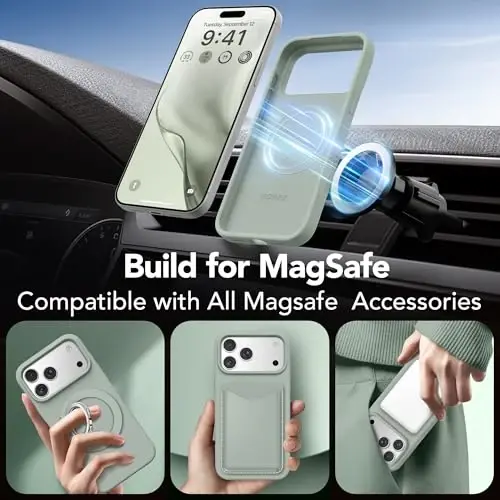 GONEZ Magnetic for iPhone 17 Pro Case, Compatible with MagSafe, [Screen Protector + Camera Lens Protector], Liquid Silicone Anti-Scratch Shockproof Protective Phone Case 6.3 inch, Calke Green - 4