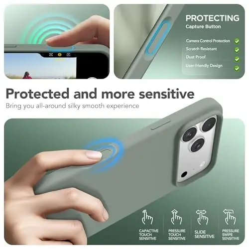 GONEZ Magnetic for iPhone 17 Pro Case, Compatible with MagSafe, [Screen Protector + Camera Lens Protector], Liquid Silicone Anti-Scratch Shockproof Protective Phone Case 6.3 inch, Calke Green - 5
