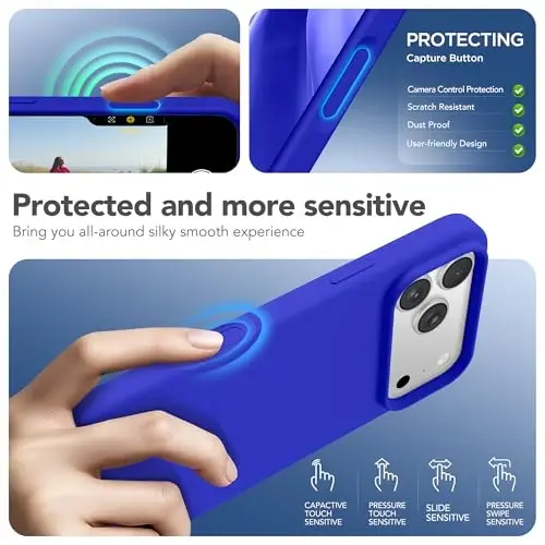 GONEZ Magnetic for iPhone 17 Pro Case, Compatible with MagSafe, [Screen Protector + Camera Lens Protector], Liquid Silicone Anti-Scratch Shockproof Protective Phone Case 6.3 inch, Cobalt Blue - 5