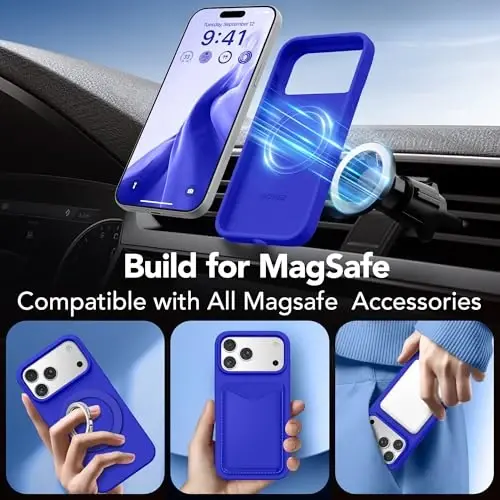 GONEZ Magnetic for iPhone 17 Pro Case, [Compatible with MagSafe] Anti-Scratch Microfiber Lining & Screen Protector, Silicone Camera Control, Shockproof Slim Phone Cover 6.3 inch, Cobalt Blue - 5