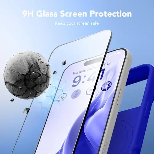 GONEZ Magnetic for iPhone 17 Pro Case, [Compatible with MagSafe] Anti-Scratch Microfiber Lining & Screen Protector, Silicone Camera Control, Shockproof Slim Phone Cover 6.3 inch, Cobalt Blue - 2