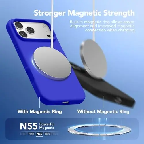 GONEZ Magnetic for iPhone 17 Pro Case, Compatible with MagSafe, [Screen Protector + Camera Lens Protector], Liquid Silicone Anti-Scratch Shockproof Protective Phone Case 6.3 inch, Cobalt Blue - 3