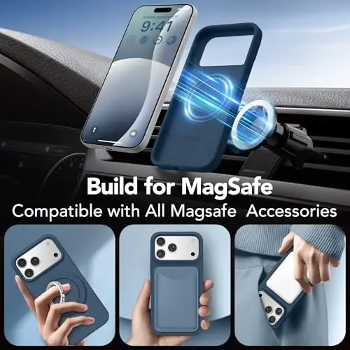 GONEZ Magnetic for iPhone 17 Pro Case, [Compatible with MagSafe] Anti-Scratch Microfiber Lining & Screen Protector, Silicone Camera Control, Shockproof Slim Phone Cover 6.3 inch, Dark Blue - 5