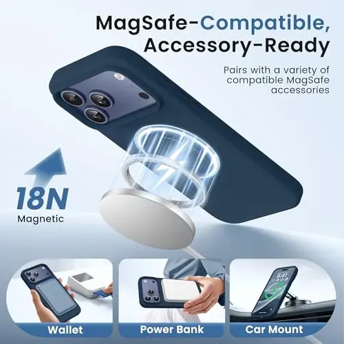 GONEZ Magnetic for iPhone 17 Pro Case, [Compatible with MagSafe] Anti-Scratch Microfiber Lining & Screen Protector, Silicone Camera Control, Shockproof Slim Phone Cover 6.3 inch, Dark Blue 