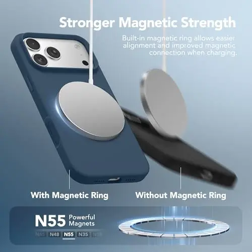 GONEZ Magnetic for iPhone 17 Pro Case, Compatible with MagSafe, [Screen Protector + Camera Lens Protector], Liquid Silicone Anti-Scratch Shockproof Protective Phone Case 6.3 inch, Dark Blue - 3