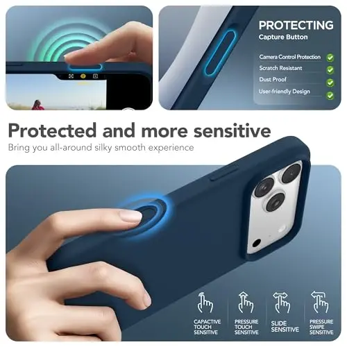 GONEZ Magnetic for iPhone 17 Pro Case, Compatible with MagSafe, [Screen Protector + Camera Lens Protector], Liquid Silicone Anti-Scratch Shockproof Protective Phone Case 6.3 inch, Dark Blue - 5