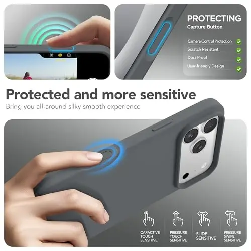 GONEZ Magnetic for iPhone 17 Pro Case, Compatible with MagSafe, [Screen Protector + Camera Lens Protector], Liquid Silicone Anti-Scratch Shockproof Protective Phone Case 6.3 inch, Dark Grey - 5