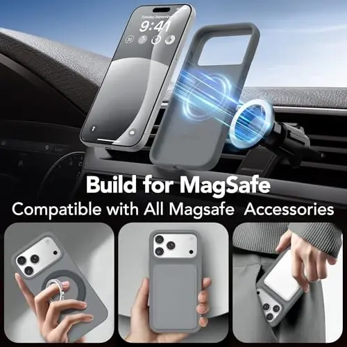 GONEZ Magnetic for iPhone 17 Pro Case, [Compatible with MagSafe] Anti-Scratch Microfiber Lining & Screen Protector, Silicone Camera Control, Shockproof Slim Phone Cover 6.3 inch, Dark Grey - 5