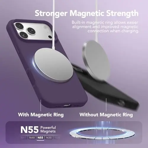 GONEZ Magnetic for iPhone 17 Pro Case, Compatible with MagSafe, [Screen Protector + Camera Lens Protector], Liquid Silicone Anti-Scratch Shockproof Protective Phone Case 6.3 inch, Deep Purple - 3