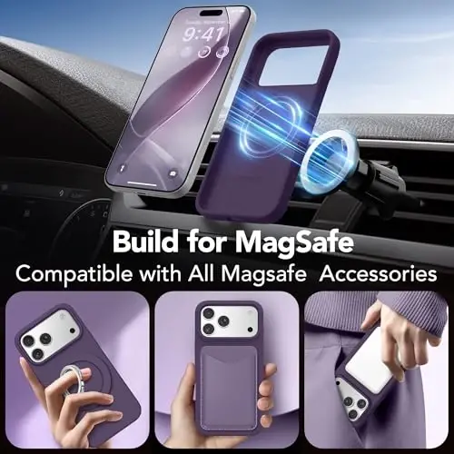 GONEZ Magnetic for iPhone 17 Pro Case, Compatible with MagSafe, [Screen Protector + Camera Lens Protector], Liquid Silicone Anti-Scratch Shockproof Protective Phone Case 6.3 inch, Deep Purple - 4