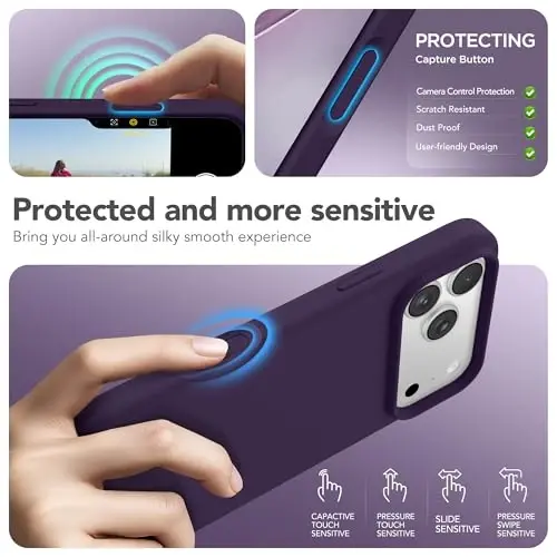 GONEZ Magnetic for iPhone 17 Pro Case, Compatible with MagSafe, [Screen Protector + Camera Lens Protector], Liquid Silicone Anti-Scratch Shockproof Protective Phone Case 6.3 inch, Deep Purple - 5