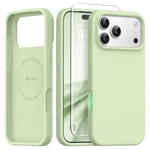 GONEZ Magnetic for iPhone 17 Pro Case, [Compatible with MagSafe] Anti-Scratch Microfiber Lining & Screen Protector, Silicone Camera Control, Shockproof Slim Phone Cover 6.3 inch, Green 