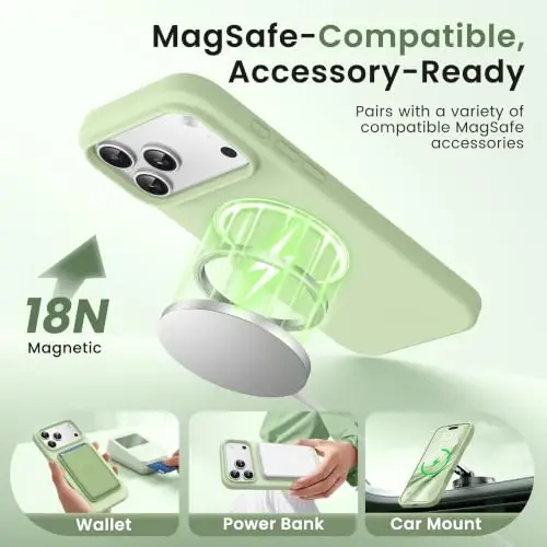 GONEZ Magnetic for iPhone 17 Pro Case, [Compatible with MagSafe] Anti-Scratch Microfiber Lining & Screen Protector, Silicone Camera Control, Shockproof Slim Phone Cover 6.3 inch, Green - GONEZ (1)